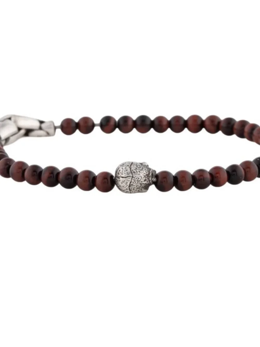 DAVID YURMAN STERLING SILVER 925 TIGER'S EYE MEMENTO MORI SKULL BEAD BRACELET